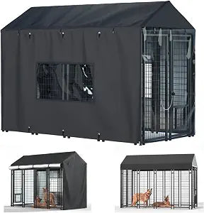 Outdoor Dog Kennel Cover,Full Coverage for 8.1'Dx4.1'Wx6.06'H Dog Cages,600d Heavy Duty Waterproof Large Dog Kennel Cover,(Cover Only) Black