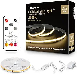 Tatazone 3000K 16.4ft White COB Led Strip Lights Max with RF Remote