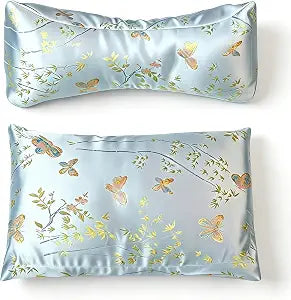 2-in-1 Adjustable Buckwheat Neck Pillow for Sleeping  Cooling Silky Brocade Cover  Detachable Bolster Cushion for Neck & Lumbar Support  Natural Buckwheat Hulls with Calming Herbal Blend
