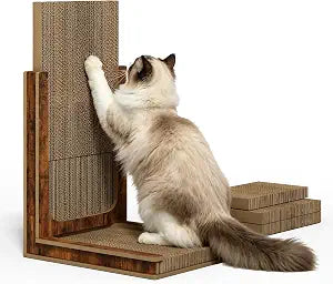 Deluxe Replaceable Cardboard Cat Scratcher, Easy Assembly & 3-Second Swap, Adjustable Height (16.9 or 23.6) with 2 Full Pad Sets, Ultimate Value Bundle
