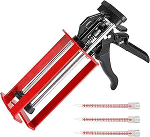 Dual Caulking Gun,Epoxy Gun for 200 ml(6.75 fl oz,1:1 or 2:1 Mix Ratio),Manual Double Cartridge Caulk Gun Panel Bond Adhesive Applicator with Mixing Nozzles for 08115,05887,07333(Red)