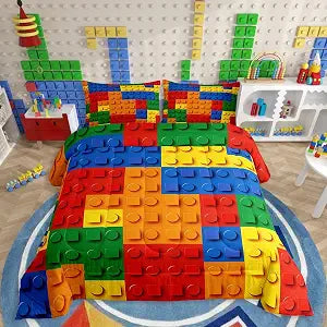 Erosebridal Building Blocks Comforter Set Twin Size,2 Pieces Construction Bedding Set with 1 Pillowcase for All Season - Machine Washable Quilt Set for Boys Girls,Orange Blue Red Yellow Green
