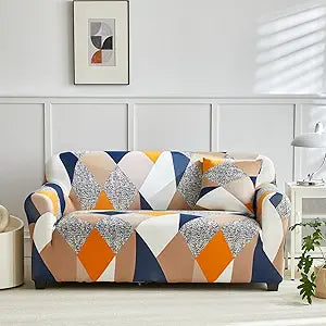 Cover for Sofa Modern Printed Couch Slipcover with One Pillow Cover Fashion Washable Stretch Furniture Protector for Living Room (Beige Blue,4 Seater)