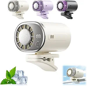 2026 New Car Clip on Air Conditioner Fan with LED Display,Mini Cooling System for Auto Vehicle,Hands-Free Clip on Air Conditioner Fan for Car,360 Rotation Adjustable,199 Speeds (White)