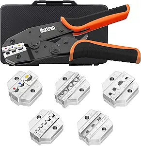 6PCS Wire Crimping Tool Set - Ratchet Wire Crimper Tool for Heat Shrink, Insulated Nylon, Non Insulated, Open Barrel, Ferrule, Solar Connectors