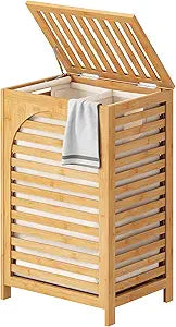 Laundry Hamper with Lid (16.9 * 13 * 26.5inches) Large Bamboo Laundry Bin Basket 85L Clothes Hamper with 1 Removable Bag Storage baskets for Bathroom(Natural)