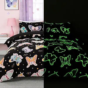 Holawakaka Glow in The Dark Butterfly Twin Size Kids Comforter Set 5-Piece