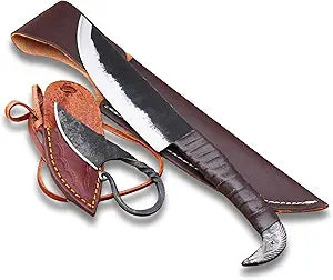 LEONA CRAFT Viking Knife Set 10 Hand-Forged Carbon Steel Norse Knife with Leather Sheath  Outdoor Camping Hunting Carving Utility Knife, Celtic Design Survival & Hiking Cutting Tool