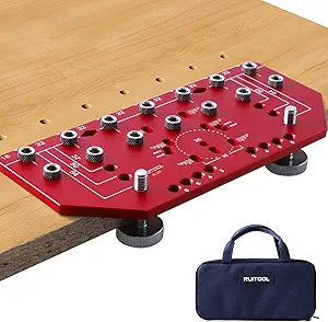RUITOOL Shelf Pin Jig and Hinge Jig Two-in-One, Self-contained Clamping Function All Metal Shelf Pin Drilling Jig with 1/4" and 5mm Drill Bits, Shelf Jig and Cabinet Hardware Jig Tool Drill Guide