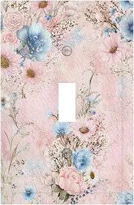 Decorative Light Switch Covers Boho Pink Botanical Floral Blue Wildflower Single Toggle Light Switch Cover Plate 1 Gang Outlet Covers Wall Plate Electrical Device Switchplate Dimmer Faceplate