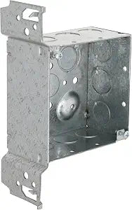 RACO 8235 2-1/8-Inch Deep, Eight 1/2-Inch Side Knockouts and 5 TKO Knockouts, Wood/Metal Stud Bracket, Welded 4-Inch Square Box, Flush, Gray