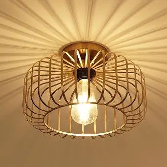FRIDEKO HOME Gold Sunburst Ceiling Light - Hallway Lighting Fixtures, Industrial Semi Flush Mount Light Fixture, Farmhouse Lighting for Kitchen Entryway Bedroom Laundry Room, 11.22 Inch, Gold Shade