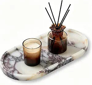 Luxury Natural Oval Marble Tray  11.8 x 5.9-Inch Calacatta Viola Stone Vanity Tray, Large Makeup Organizer for Perfume Skincare Products, Decorative Tray for Bathroom Coffee Table & Dresser