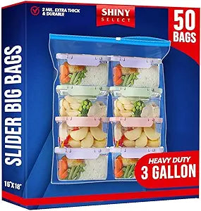 [ Pack of 50 3.5 Gallon Large Food Storage Bags with Reclosable Easy Open Close Slider Closure, 2 Mil Thick, Size 16"x18", for Food-Meal Prep, Organization & Storage