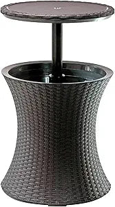 Keter Pacific Cool Bar Outdoor Patio Furniture and Hot Tub Side Table with 7.5 Gallon Beer and Wine Cooler, Espresso Brown