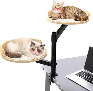 Cat Desk Bed for Indoor, 15.75" Double Cat Beds for Desk with Mats, 360 Rotating & Height Adjustable, Each Supports up to 22kg/48.5 lb, Modern Furniture for Office Desks and Gaming Tables