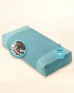 Buckwheat Cube Pillows for Side Sleepers,19.6"x9.8" Buckwheat Hulls Filling Cervical Neck Support Pillows for Sleeping, Customizable Height, Plaid Pillow Covers,Blue