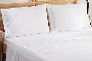 Elegant Comfort 1500 Thread Count - Wrinkle Resistant - Egyptian Quality Ultra Soft Luxurious 4 pcs Bed Sheet Set, Deep Pocket Up to 16" - Many Size and Colors, Queen, White
