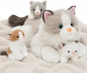 Tezituor Ragdoll Cat Stuffed Animals with Babies, 20 inch Large Realistic Stuffed Cat with 4 Cute Kittens, Soft White Ragdoll Cat Plush Pillow for Boys Girls