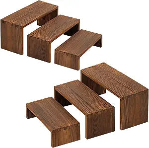 Set of 6 Tiered Shelf Organizer, 3 Tier Wooden Display Stand for Tabletop Display, Desk Shelf Organizer for Plants, Collectibles, Kitchen Counter and Home Decor, Solid Pine Wood