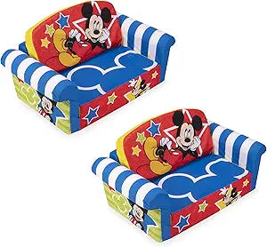 Marshmallow Furniture 2 Pack Kids Sofa, 2-in-1 Flip Open Foam Couch and Bed, Mickey Mouse