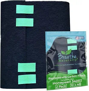 Breathe Naturally Replacement Filters Compatible with Honeywell Air Purifier 34002- Activated Carbon Prefilter - Charcoal Filter Sheet - 10"x48"x0.2" (Pack of 2, Carbon Prefilters)
