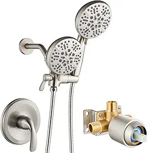 gotonovo Shower Valve and Trim Kit 2 in 1 Shower Head and Handle Set System Bathroom Shower Faucet Set 3 Modes Various Combinations High Pressure with Rough-in Valve Brushed Nickel