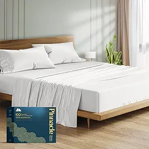 Mayfair Linen 100% Egyptian Cotton Sheets King Size - 1500 Series King Size Sheets Set Egyptian Cotton, Luxury Bedsheet (White, 4 PC), Soft, Cooling, 17" Deep Pocket Sateen Weave Bedsheet Set