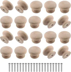 Zorfeter 20 Pcs Wood Unfinished Drawer Knobs Mushroom Shape