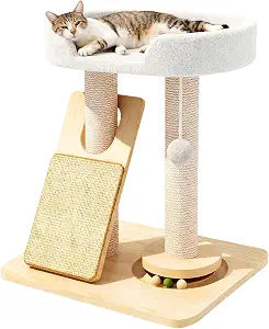 Simcat Cat Tree for Indoor Cats Large Adult, Cat Tower ower with Scratching Board/PostCat House with Solid Wood Turntable and Catnip Ball for Play