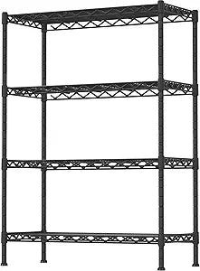 Soywey 4-Shelf Adjustable Heavy Duty Storage Shelving Unit, Metal Organizer Wire Rack for Laundry Bathroom Kitchen Pantry Closet, Black