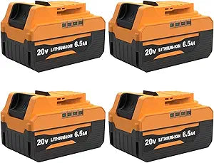 4-Pack 6.5AH 20V Lithium-ion Tool Battery Replacement for Dewalt 20V Max Battery DCB200 DCB203 DCB204 DCB206 DCB208 DCB207 Compatible with Dewalt 20 Volt Cordless Power Tools