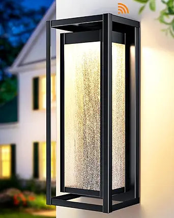 16'' Dusk to Dawn Outdoor Light Fixture, 3000K LED Porch Light Outdoor Wall Lights with Bubble Glass, Black Exterior Lighting Fixtures, Farmhouse Sconce Lantern, Outside Lights for House, Garage