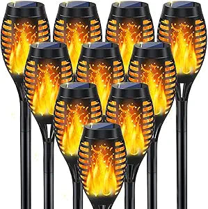 10Pack Solar Lights Outdoor, Solar Torch Lights Outdoor Flickering Flame for Outside Decorations, Waterproof Garden Light Solar Powered , Torches Flame Light for Outside Yard Patio Lawn Garden Decor