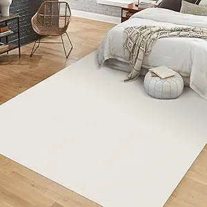 Soft Vinyl Floor Mat for Bedroom, 4'6' Beige Waterproof Plastic Area Rug for Kitchen, Non-Slip Multi-Pupose Floor Cover Protector for Painting, Pet Accident, Splat Mat for Baby Spill