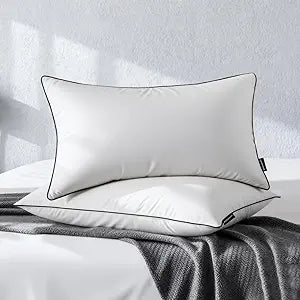 Feather Down Pillow Queen Size Set of 2, 100% Cotton Luxury Hotel Collection Bed Pillows for Sleeping, Down Surrounded Fluffy Soft Medium Firm Pillows for Side Back Stomach Sleepers 20" x 30"