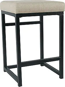 Homepop Home Decor | Modern 24-Inch Counter Stool | Backless Metal Frame Bar Stools Counter Height | Decorative Home Furniture, Natural