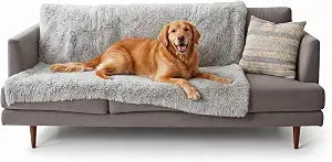 Furhaven Waterproof Throw Blanket for Dogs & Indoor Cats, Washable - Shaggy Plush Calming Long Faux Fur & Velvet Dog Blanket - Mist Gray, XL