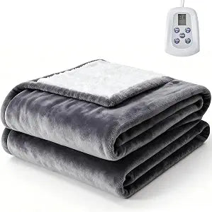 Sweetcrispy Heated Blanket Twin Size, 62''x84'' Heating Electric Blanket with 10 Heat Levels and Auto-Off, Washable Dual-Sided Flannel & Sherpa Fabric Electric Pad Warmer ETL Certificated