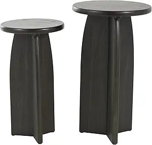 Deco 79 Wood Side End Accent Table Pedestal End Table, Set of 2 Side Table 24", 21" H, Black