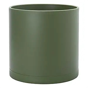 D'vine Dev 14 Inch Plastic Planter Pots for Plant Pot with Drainage Hole and Seamless Saucers, Olive, 74-X-I-4