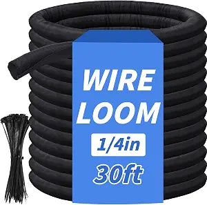 30ft - 1/4in Split Braided Sleeve Cable Management, Self-Wrapping