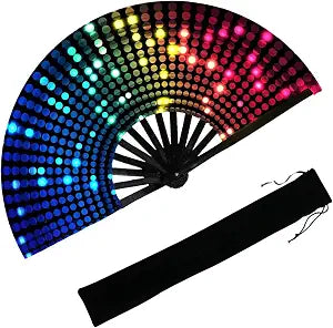 13 UV Glow Large Rave Fan for Men Women, Decorative Folding Hand Fan for Party, Home Decoration, Gift, Music Festival Essential, EDM Rave Accessories (Lightspot)