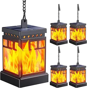 KOOPER Hanging Solar Lanterns Outdoor Waterproof, 4PCS Flickering Flame Hanging Solar Lights for Outside, Outdoor Solar Lanterns up to 12 Hours, Lanterns Decorative for Patio Porch Yard Garden Decor