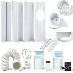 2026 Upgraded Portable Air Conditioner Window Kit with Exhaust Hose, Universal 4.0/5.1/5.9 Inch Seamless Window Vent Kit for AC & Dryer, 17" to 60" Adjustable Window Seal kit with Rain Guard & Mesh