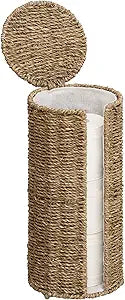 StorageWorks Seagrass Free Standing Toilet Paper Holder Stand for Bathroom, 3 Rolls of Toilet Tissue Storage with a Built-in Cloth Lining, Toilet Roll Holder Stand with Lid