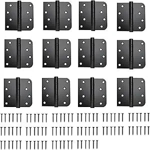 12 Pack Black Heavy Duty Pin Removable 4" X 4 Inch Stainless Steel Ball Bearing Square Door Hinges with 5/8" Radius Corners, Interior & Exterior Door Hardware for Left & Right Doors Hinge