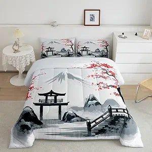 Erosebridal Japanese Cherry Comforter Set Queen Size 3 Piece Bedding Set