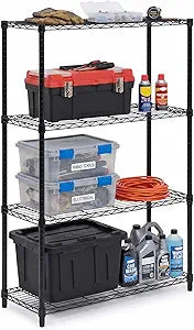 Honey-Can-Do 4-Tier Heavy Duty Adjustable Shelving Unit, 250-lb Per Shelf Metal Storage Rack, Wire Shelf for Garage Kitchen Office Pantry, Black, 36 x 14 x 54 in