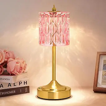 Cordless Table Lamp, 5200mAh Rechargeable Pink Glass Touch Lamp